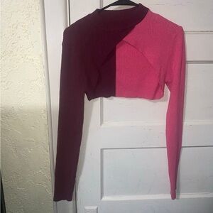 Almost Famous Pink & Burgandy Knit Mini Cropped Sweater